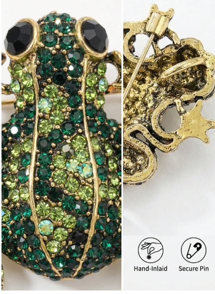 Shein Fashionable Rhinestone Frog Brooch Classic Animal Pin >