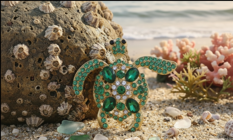 Shein Luxury Rhinestone Turtle Brooch Fashionable Marine Life Pin >