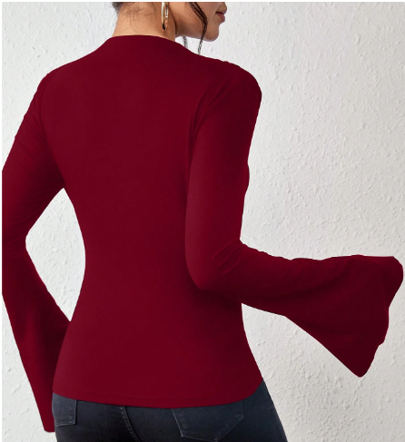 Shein Lune Women's Bell Sleeve Ruffle Hem T-Shirt -.