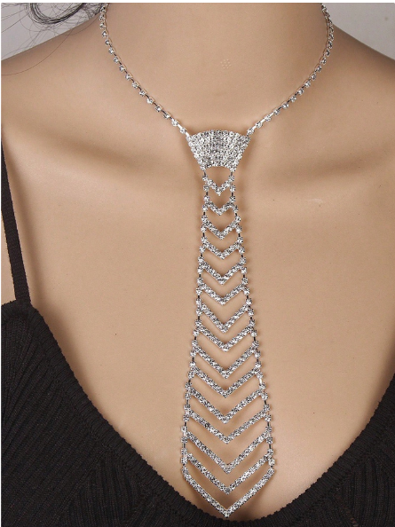 Shein 1 Pc Rhinestone Studded Shiny Arrow Pattern Necktie >
