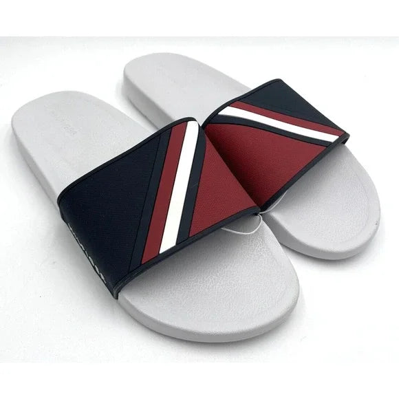 Tommy Men's Slide Sandal Red White Multi Stripes, Size: 11*/