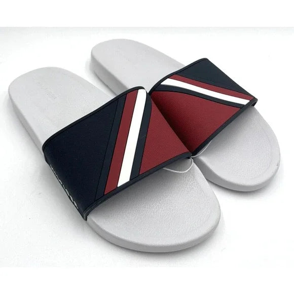 Tommy Men's Slide Sandal Red White Multi Stripes, Size: 11 >