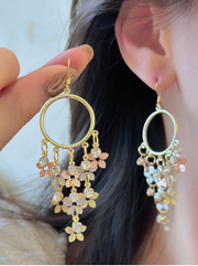 Shein 1 Pair Stylish Elegant Small Flower Long Tassel Pendant Earrings>