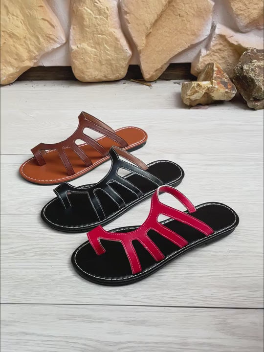 Load video: Women's Hollow Out Flat Slide Sandals Hook and Loop