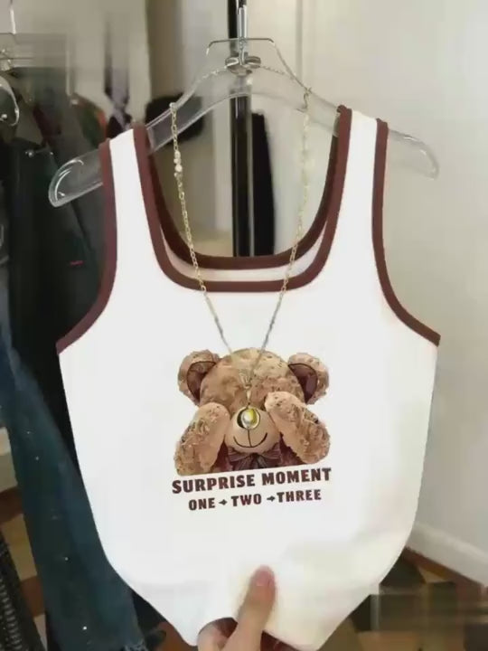 Women's Panda Print Contrast Color Fitted Sleeveless Tank Top