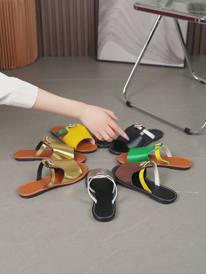 Women's Casual Contrast Color Rhinestone Slip-On Flat Sandals