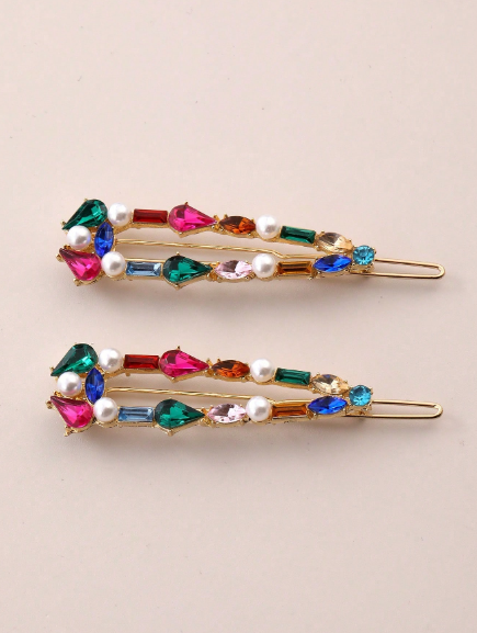 Shein Women's Elegant Rhinestone Geometric Alligator Hair Clip Set