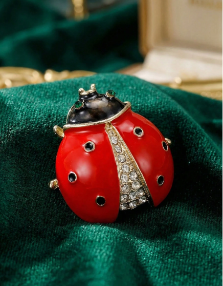 Shein Luxury Crystal Studded Ladybug Brooch Insect Pin>