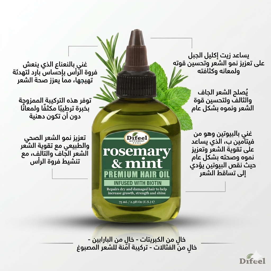 Difeel Rosemary and Mint Premium Hair Oil with Biotin, 75ML +