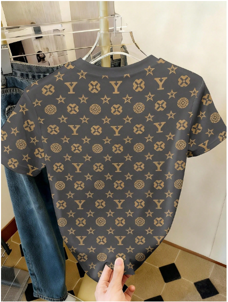 Shein Crew Neck Short Sleeve Casual Allover Print T-Shirt, L>