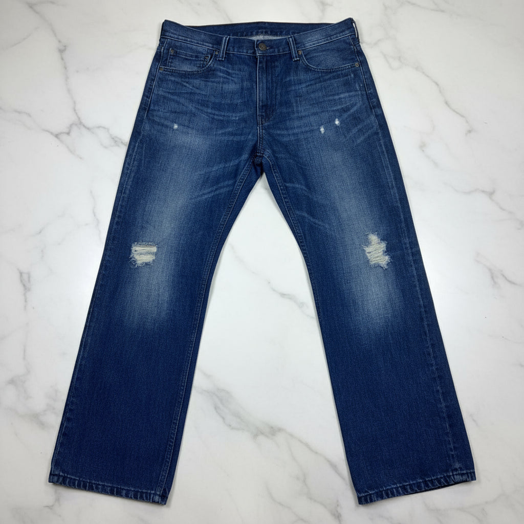 Levi's 514 Jens Mens 34 Blue Loose Fit Straight Leg Distressed Mens 42x30 -.