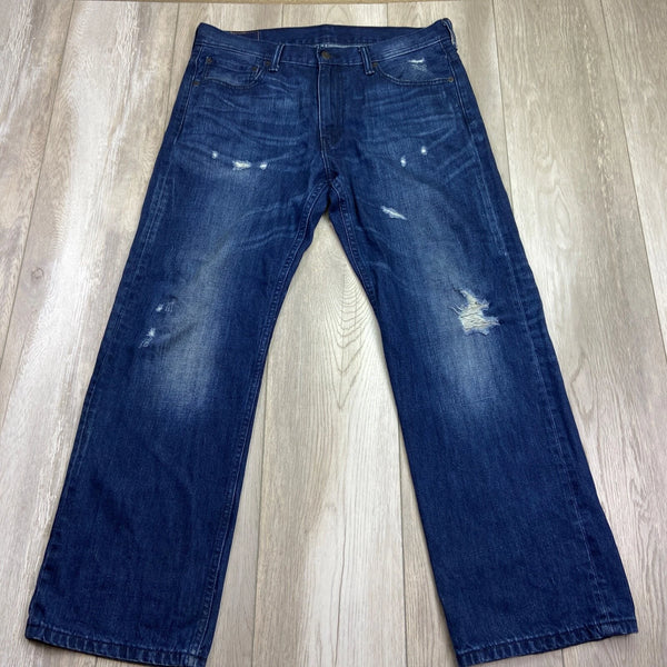 Levi's 514 Jens Mens 34 Blue Loose Fit Straight Leg Distressed Mens 42x30 +