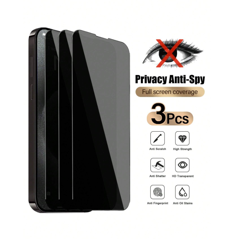 3pcs Anti-Spy, Anti-Peep Tempered Glass Screen Protector, Apple Devices Iphone 16 +