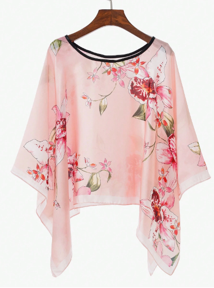Shein Elegant Floral Print Faux Silk Short Shawl (One Size)