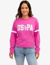 U.S. Polo Long Sleeve Applique Cropped T-Shirt /