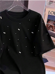 Shein Plus Size Women Handmade Bead Decor Casual Round Neck T-Shirt>