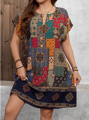 Shein Women Navy Blue Vintage Floral Print V-Neck Batwing Sleeve Casual Dress -.