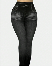 Shein Plus Size Fashionable Jeaned Print Women Skinny Pants, 4XL >