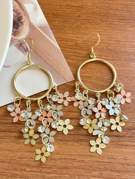 Shein 1 Pair Stylish Elegant Small Flower Long Tassel Pendant Earrings>