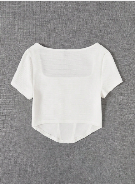 Shein Summer Square Neck White Seam Front Tee >