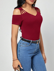 Shein Clasi Solid Cold Shoulder Tee, M>