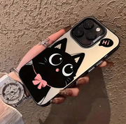 Shein Cat Element Fashion Silicone 1pc Black Cat With Pink Bow Soft Silicone Phone Case>