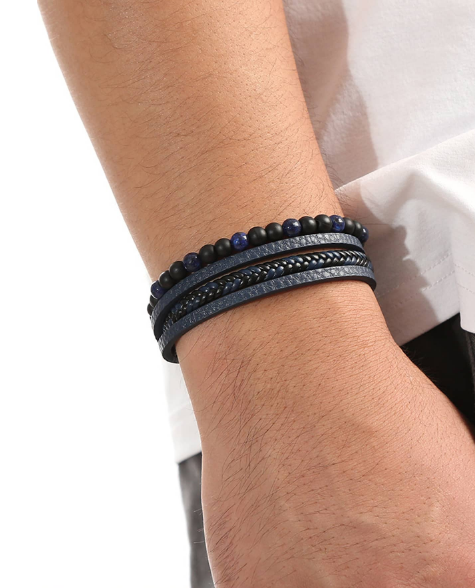 Fashionable and Popular Men Bead Decor Braided Detail Bracelet