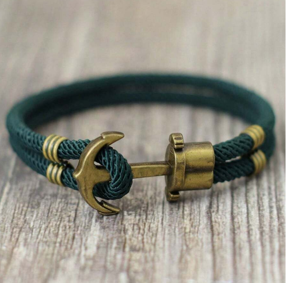 51Luckind Vintage Anchor Bracelet Men Bronze Punk Bracelet green