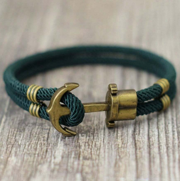 51Luckind Vintage Anchor Bracelet Men Bronze Punk Bracelet green