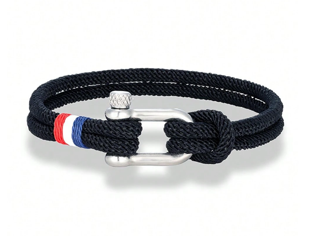 1pc Outdoor Casual Anchor Braided Rope U-Shaped Bracelet black