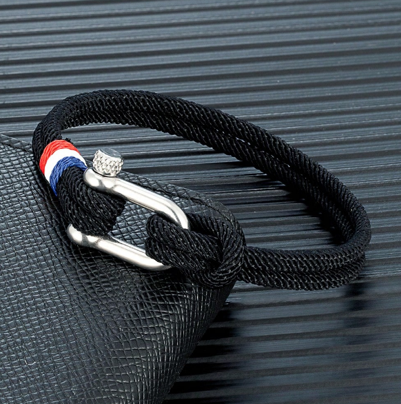 1pc Outdoor Casual Anchor Braided Rope U-Shaped Bracelet black