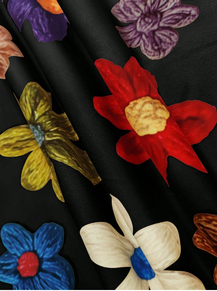 Shein Black Floral V-Neck Long Sleeve Elegant Floral Print T-Shirt, XL >