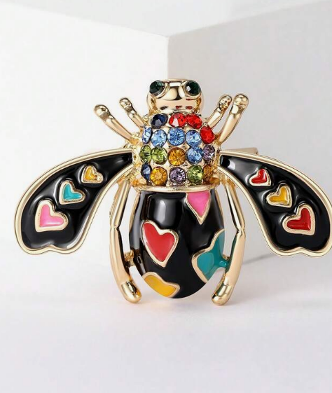 Shein Vintage Enamel Rhinestone Bee Brooches Fashion Insect Pins>