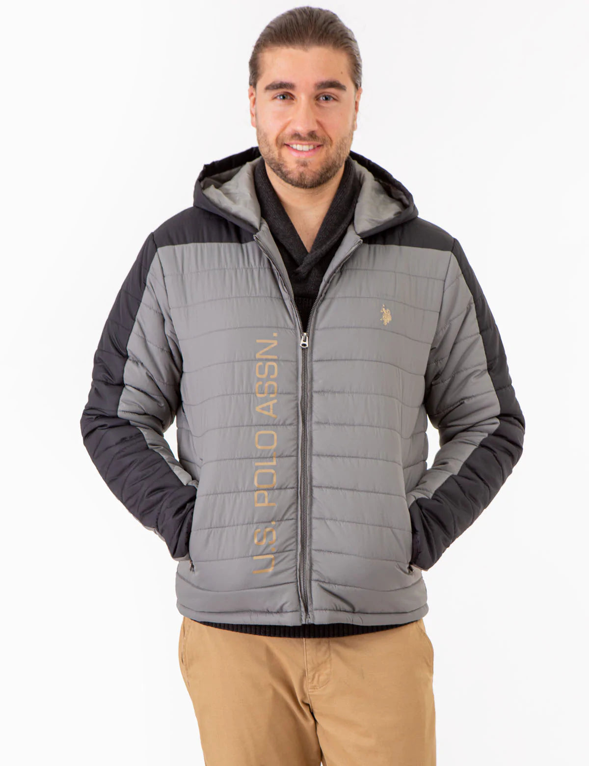 U.S. Polo Colorblock Quilted Puffer Jacket, M +