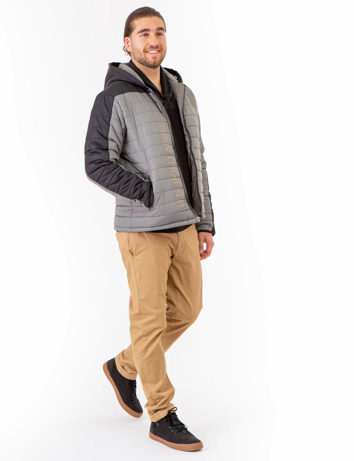 U.S. Polo Colorblock Quilted Puffer Jacket, M +