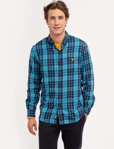 U.S. Polo Peached Twill Yarn Dye Plaid Shirt, XXL -.