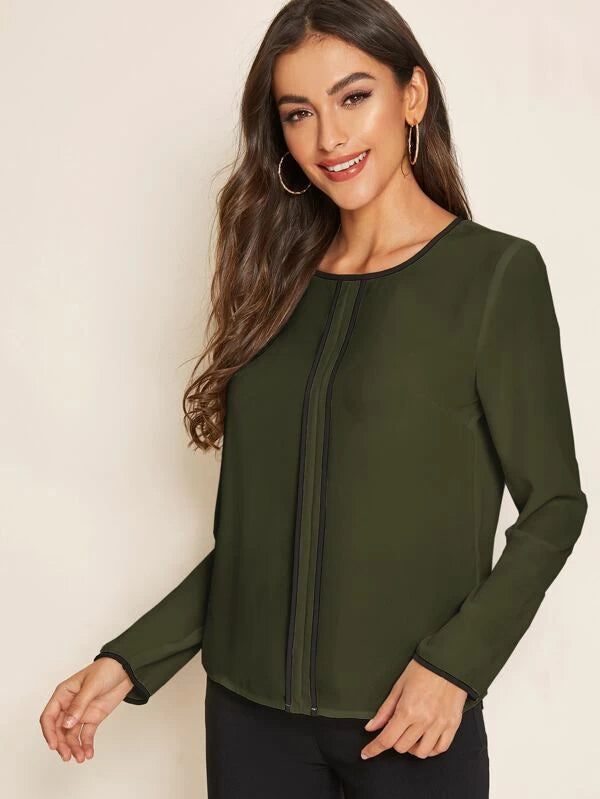 Shein Contrast Binding Keyhole Back Top, L +