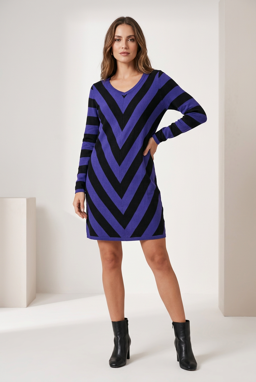 Lane Bryant Stripe Deep V-Neck Long Sleeve Sweater Tunic, XL