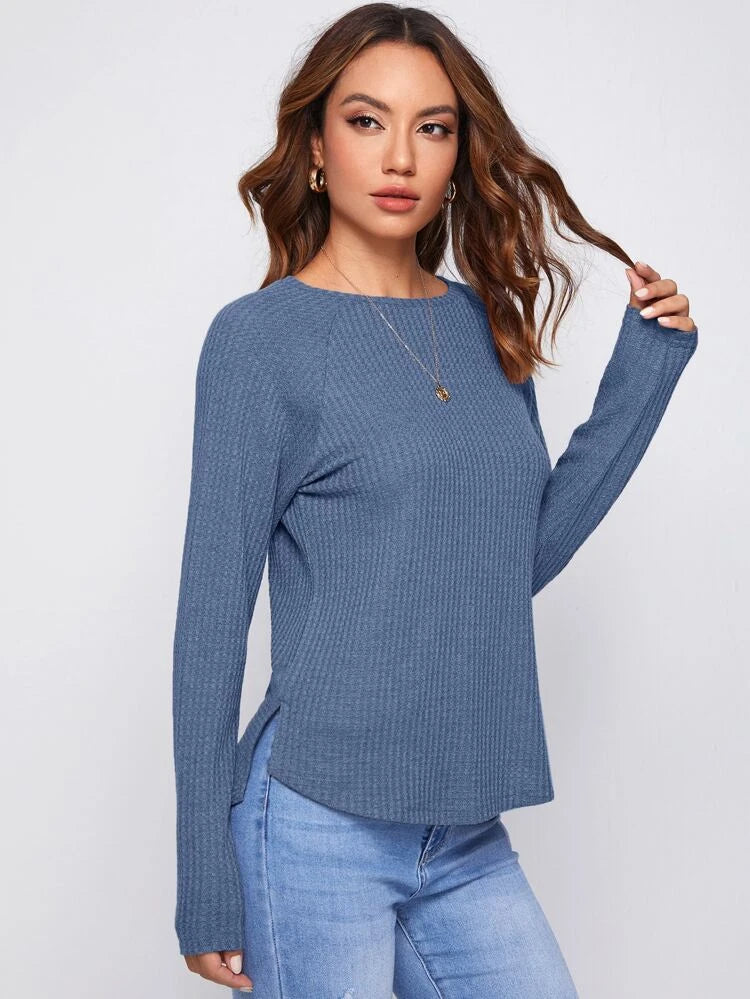 Shein Raglan Sleeve Waffle Knit Tee, L +