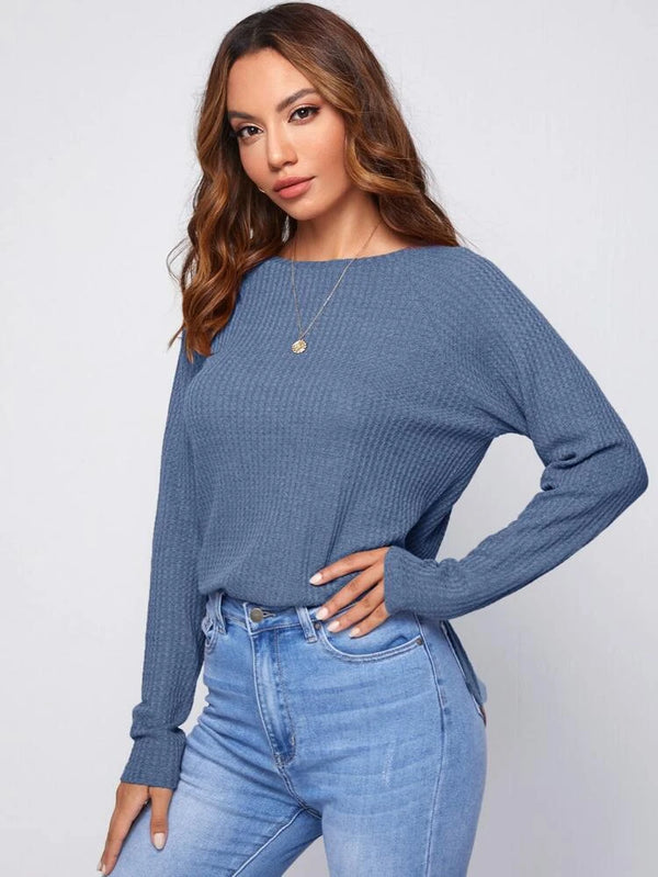 Shein Raglan Sleeve Waffle Knit Tee, L +