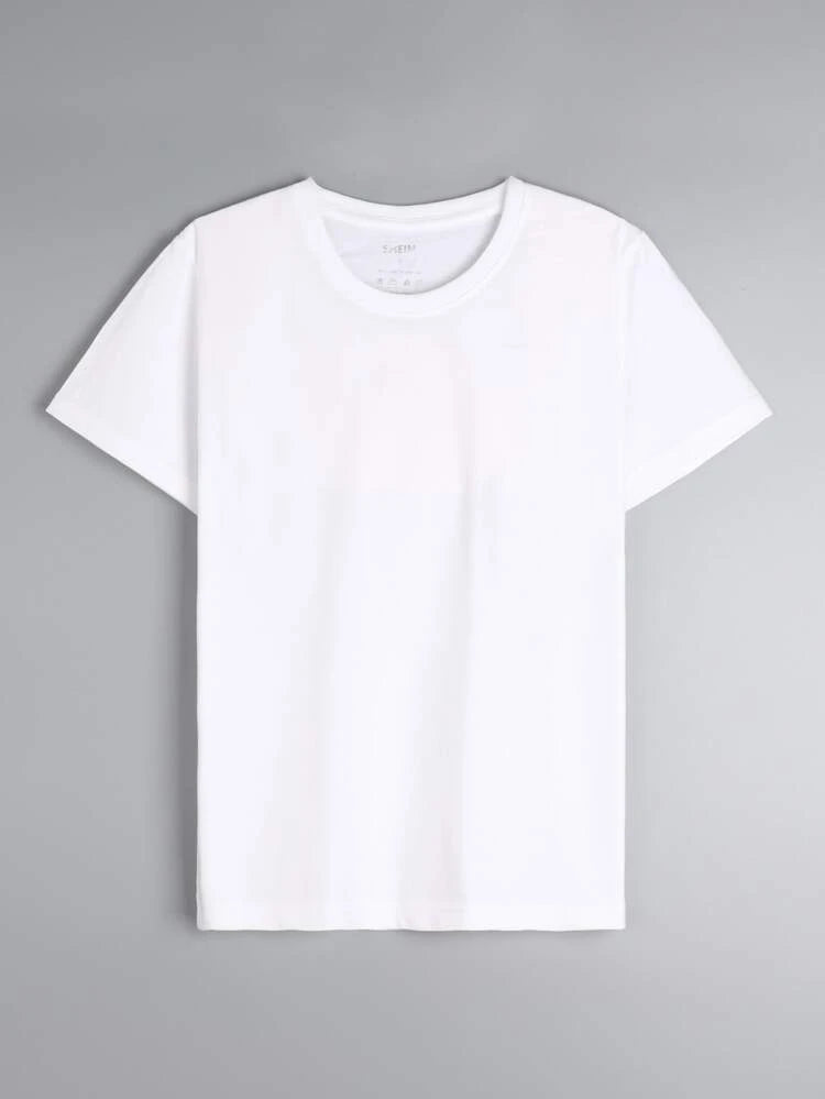 Shein Solid Round Neck Tee For Men, L -.