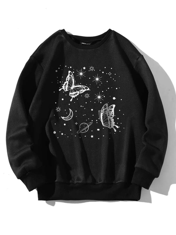 Shein Butterfly & Galaxy Print Thermal Sweatshirt, L +