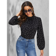 Shein Bishop Sleeve Allover Heart Print Top +
