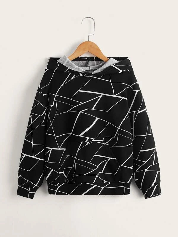 Shein Boys Drop Shoulder Geo Print Hoodie, 9T+