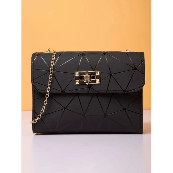 Shein Mini Twist Lock Geometric Pattern Flap Square Bag */