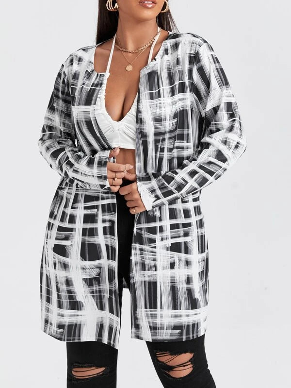 Shein Plus Graphic Print Open Front Coat, XL *\