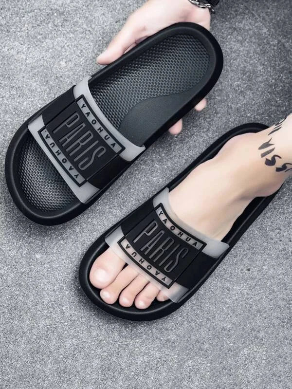 Shein Men Letter Graphic Wide Fit Slides, Size: 45 +