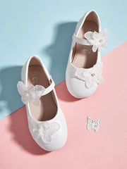 Shein Girls Faux Pearl & Butterfly Decor Mary Jane Flats, Size: 31 -.