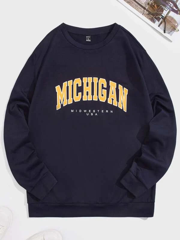 Shein Men Letter Graphic Crew Neck Sweatshirt, XL +