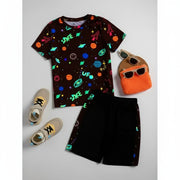 Shein Boys Reflective Galaxy Print Tee & Shorts Set, 13-14T+